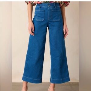 SPANX SPANXSHAPE EVERYWEAR CROPPED WASHED BLUE WIDE LEG JEANS SIZE L